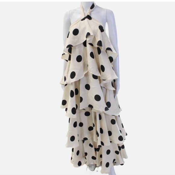 MAC DUGGAL Tiered Ruffle Polka Dot Charmeuse Maxi Dress Gown Anthropologie XS - Picture 7 of 10